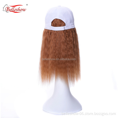 Hot sell synthetic hair and human hair black basketball hat Light brown wool roll hat wig  long curly wig